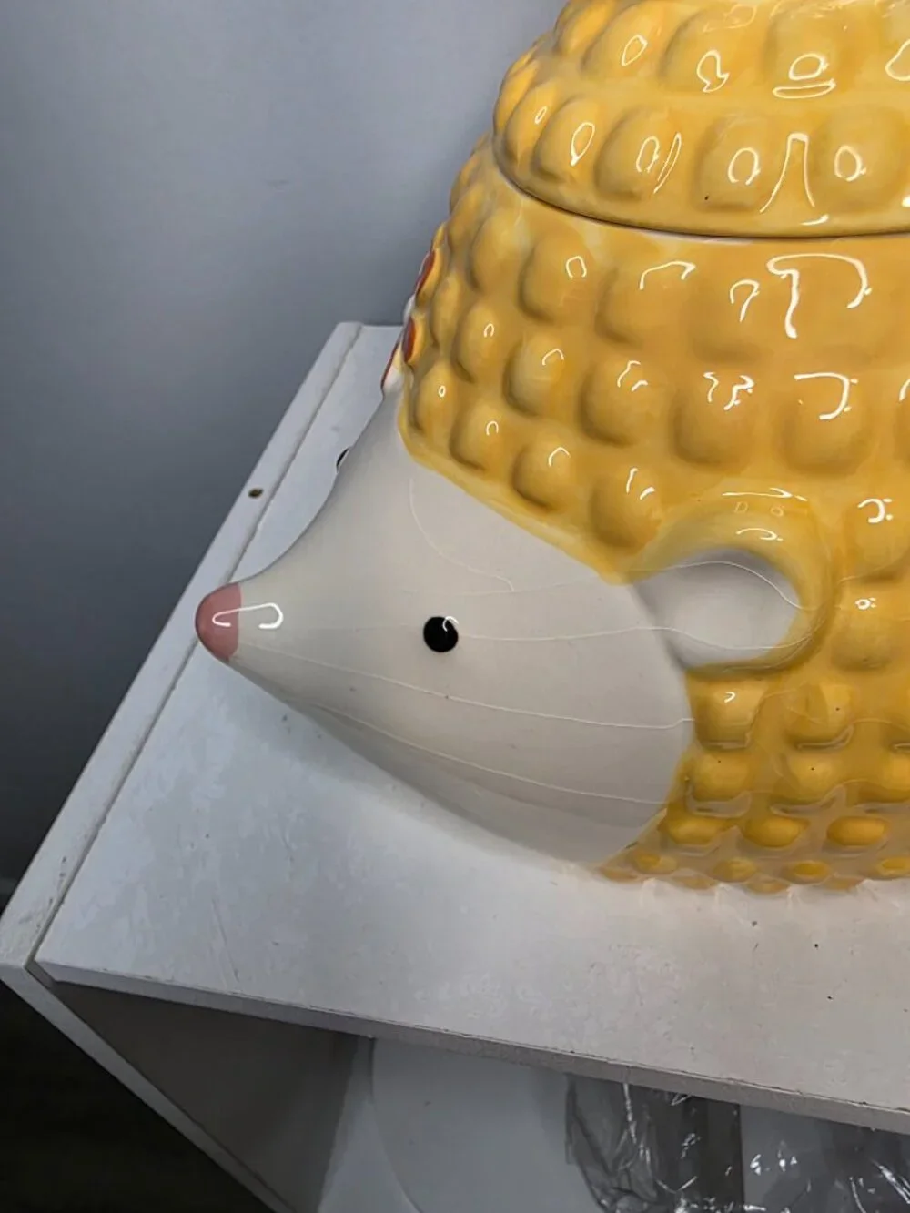 Pier 1 Hedgehog Momma and Baby Cookie Jar Flower Whimiscal
